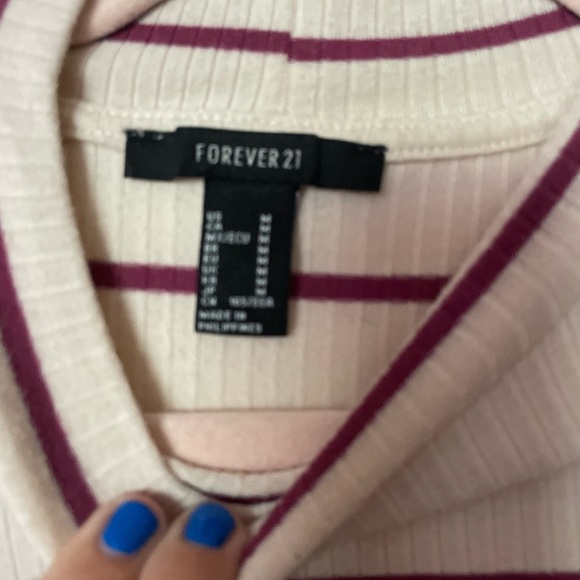 Forever 21 Ribbed Striped Puff Sleeve Tee - Picture 2 of 7